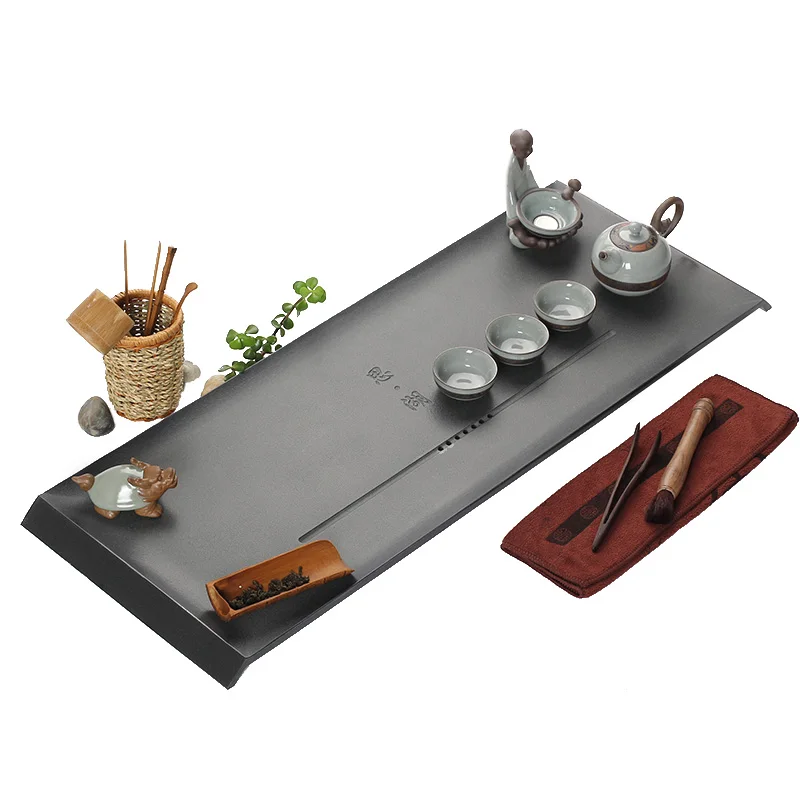 Tea tray Chinese heavy tea tray for kungfu tea set black stone tea table weighted serving tray tea boat water draining ball pipe