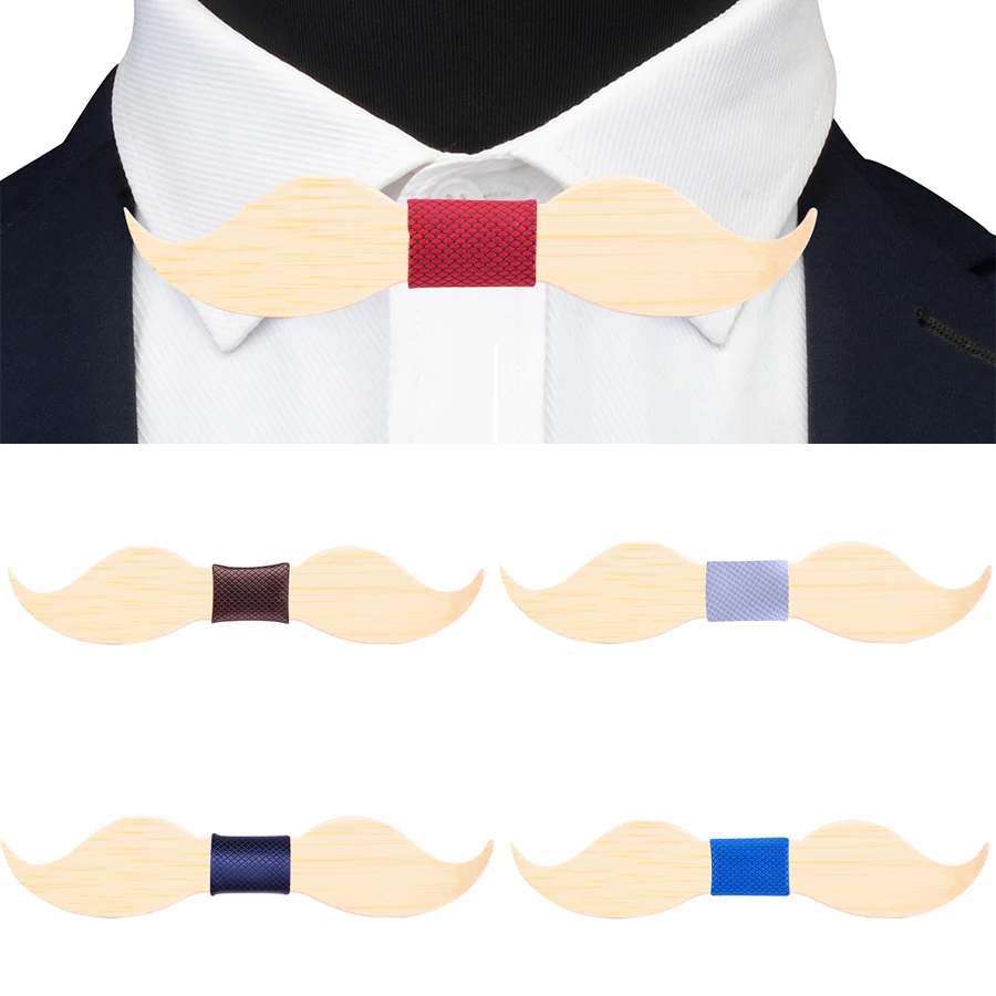 Novelty 100% Maple Wooden Wood Bow Tie Red Bule Solid Handmade Moustache Bowtie For Men Wedding Party Fashion Cravat Accessories