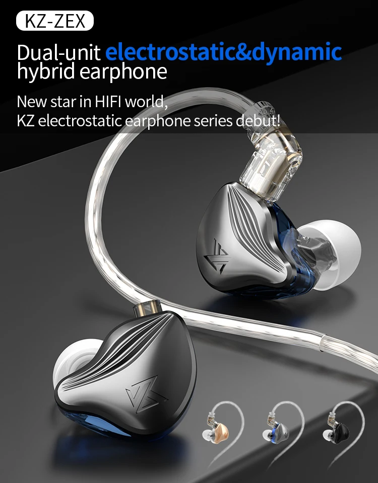 KZ ZEX 1 Electrostatic 1 Dynamic In Ear Monitor Earplugs  Headphones HIFI Bass Earbud Sport Noise Cancelling Headset EDX ZSN PRO