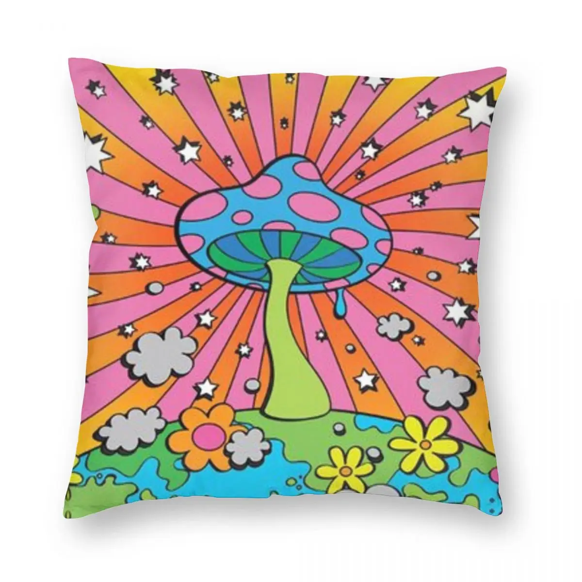 Y2k Mushroom Aesthetic Square Pillowcase Polyester Linen Velvet Creative Zip Decor Pillow Case Sofa Seater Cushion Cover