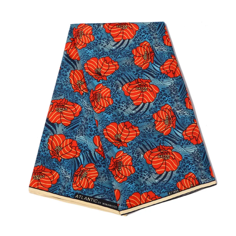 

2019 Wax Fabric Red Flowers Print Gray Fabric Wax High Quality 6Yards\lot