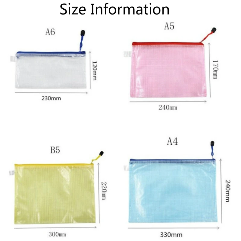 10 Pieces/Lot A3/A4/A5/A6/B4/B5 Transparent Document Storage Bag Pen Bag PVC Waterproof Zipper File Bags For Office Meeting