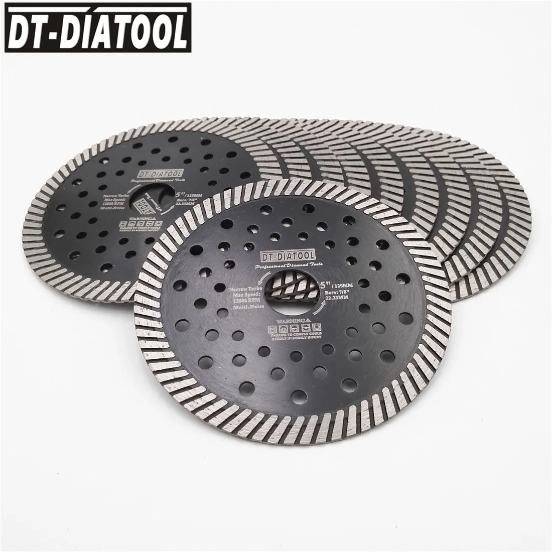 DT-DIATOOL 10pcs Diameter 125mm/5Inch Diamond Narrow Turbo Saw Blades With Multi Holes Core Marble Granite Cutting Discs