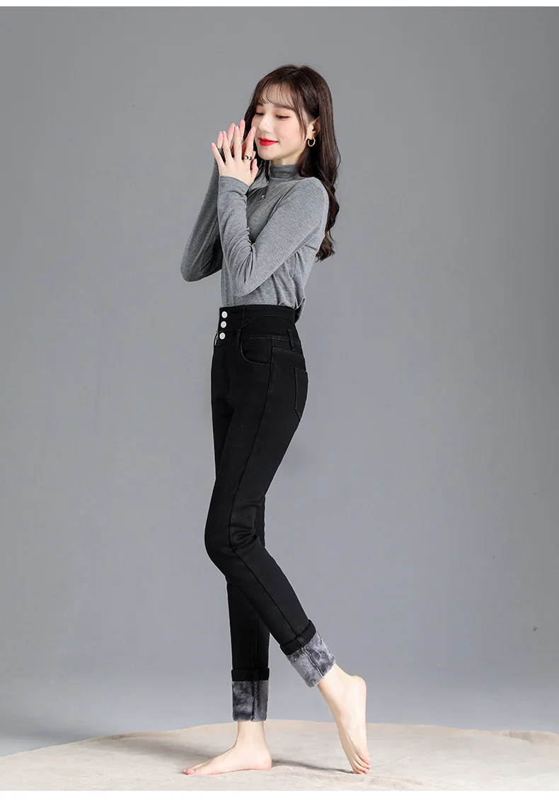 Thermal Winter Thick Fleece High-waist Warm Skinny Jeans Thick Women Stretch Button Pencil Pants Mom Casual Velvet Jeans 37 H60647f10ae0d4d34882513bdb89bb358p