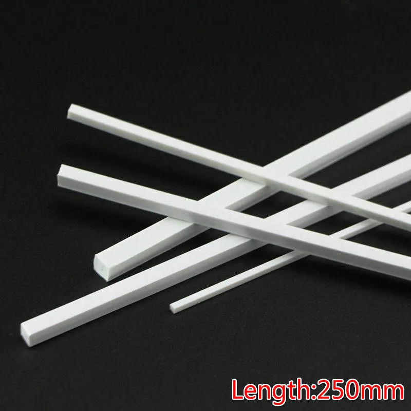 Quadrado branco plástico vara vara para arquitetura, modelo fazendo material, acessórios de bricolage, suprimentos de corte, abs, 2 pcs, 5 pcs, 10 pcs, 25 pcs, 50pcs