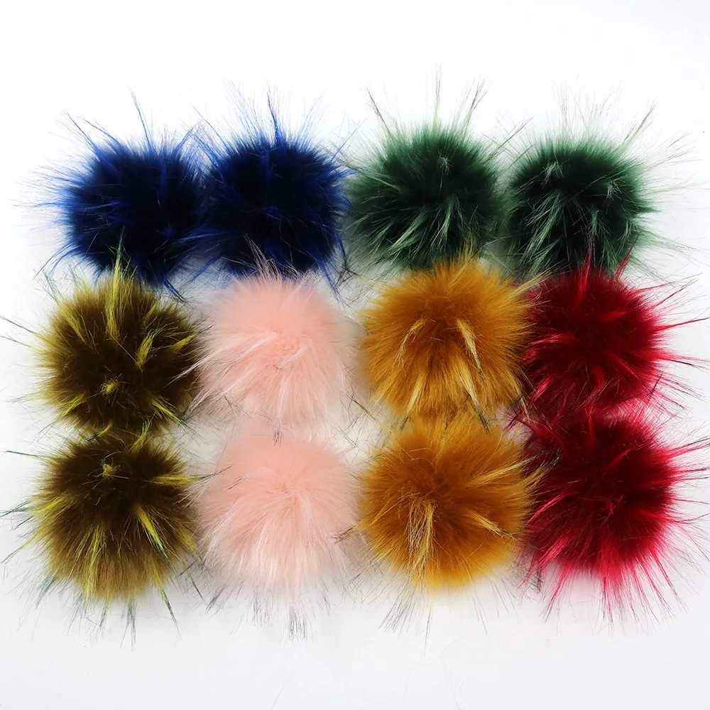 2pcs/lot DIY Faux Raccoon Fur Pompom Artificial Pom Pom For Beanie Hats Caps With Elastic/Button/Pins Sewing Crafts Accessories