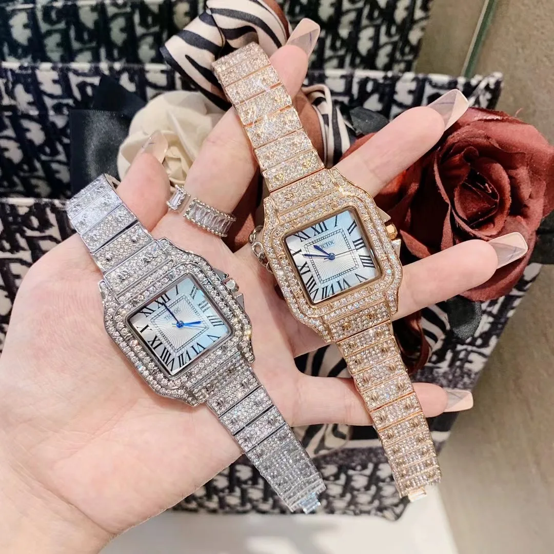 

Full Crystals Women Watches Alloy Bracelet Watches Diamond Zircons Elegat Lady Square Dress Wrist watch Roman Numbers Shell Face