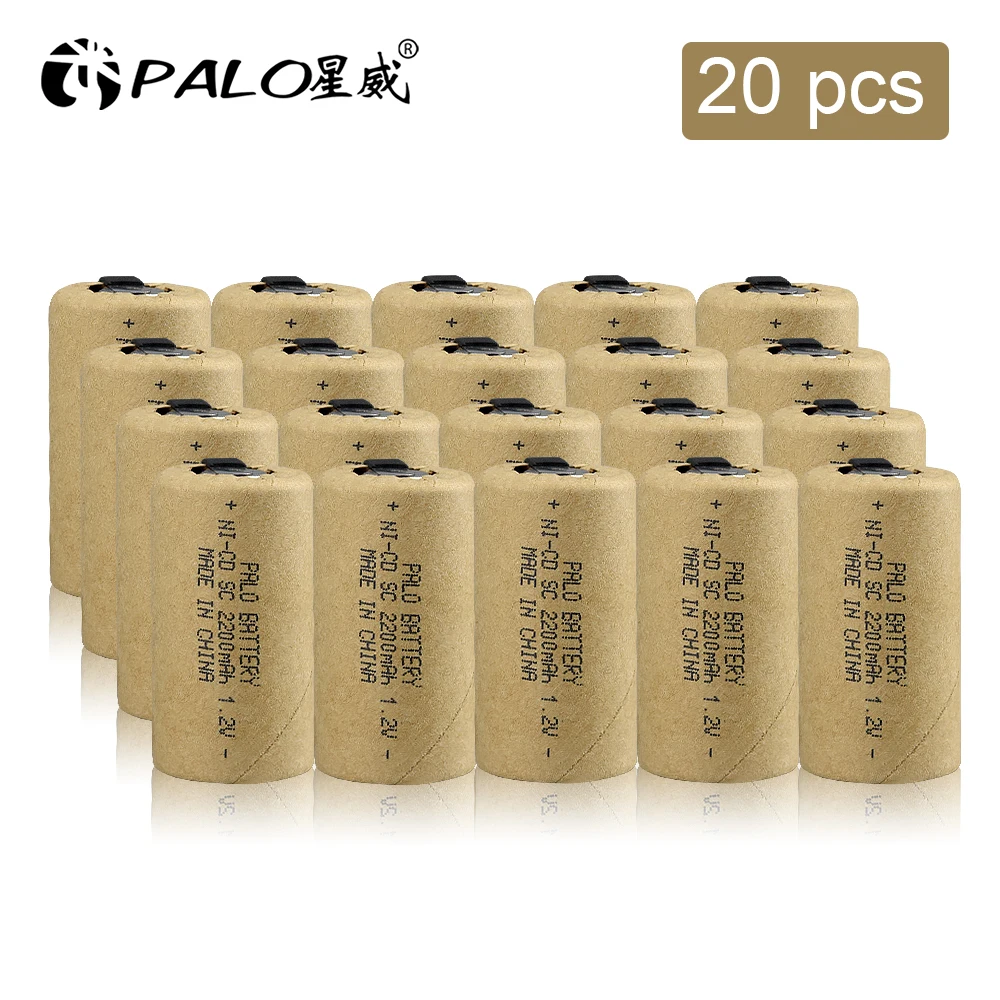 10-20PCS SC 2200mAh 1.2V Rechargeable Battery 1.2 V Sub C NI-CD Cell with Welding Tabs for Bosch Hitachi Dewalt Power Tools