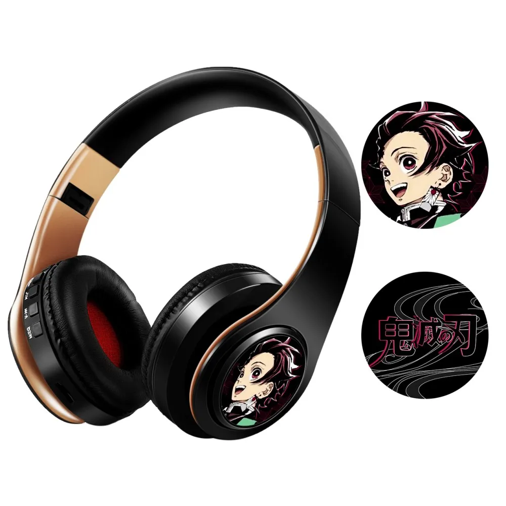 Nóng Anime Nhật Bản Tai Nghe Demon Slayer Kimetsu Kamado Tanjirou Tai Nghe Bluetooth V5.0 Cosplay 2D Gấp Stereo Tai Nghe Không Dây