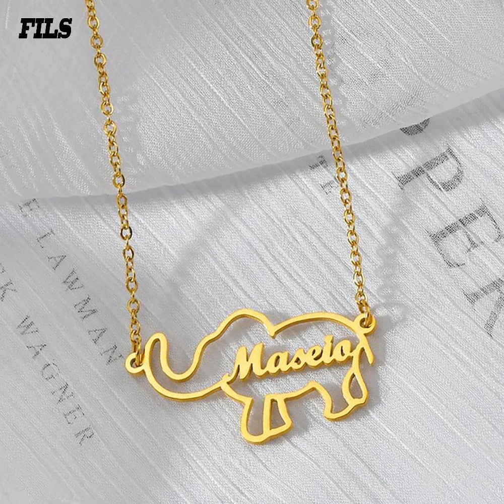 

Fils Custom Necklace-Personalized Necklace Custom Elephant Name Necklace-Stainless Steel Necklace Dainty Women Jewelry-Kids Gift