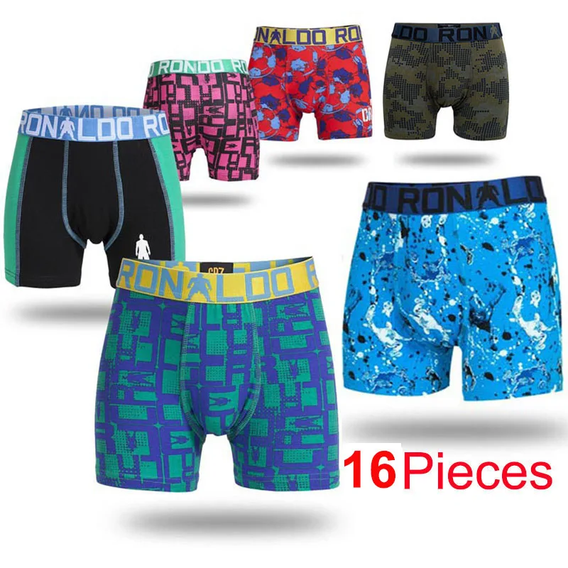 16 Pieces Boys Cotton Boxers Kids Football Star Multipack Trunk Young Briefs Children Underwear Baby Shorts Teenage Pant Cloth