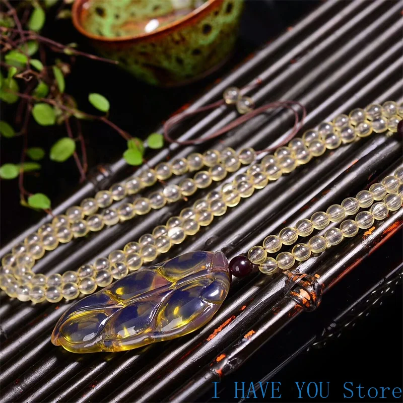 New Dominican Water Water Blue Pelp Leaves Pendant Men's Amber Wax Career Has A Sweater Chain Ethnic Necklace