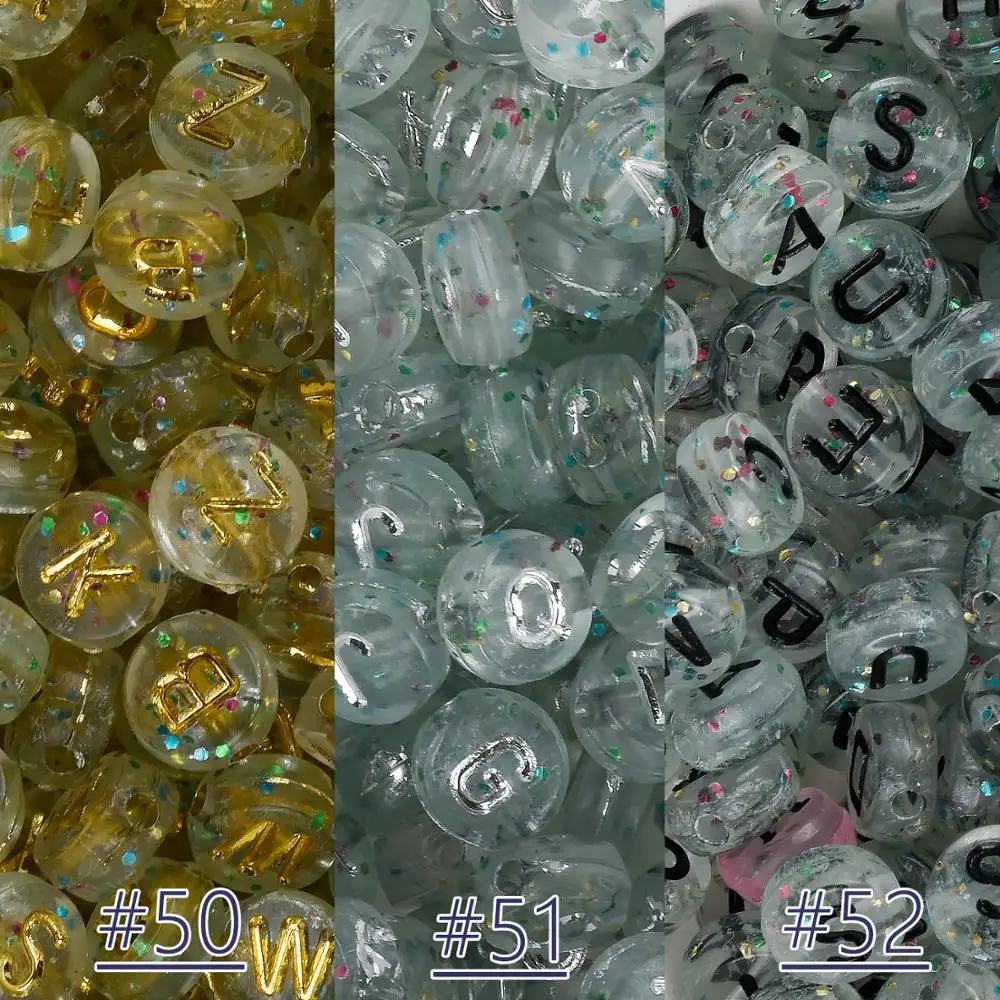 100 Pcs Translucent Alphabet Letter Beads, Acrylic Clear Letters Beads with Glitter, Acrylic Beads, Mixed Letters Name Beads 7mm