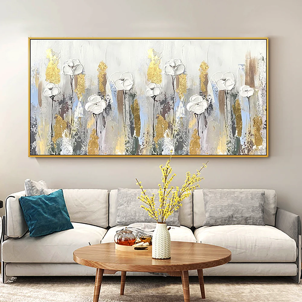 

Abstract White 3D Flower with Gold Foil Handmade Oil Painting, Abstract Golden Wall Art, Hand Painted, Sailboat Oil Painting