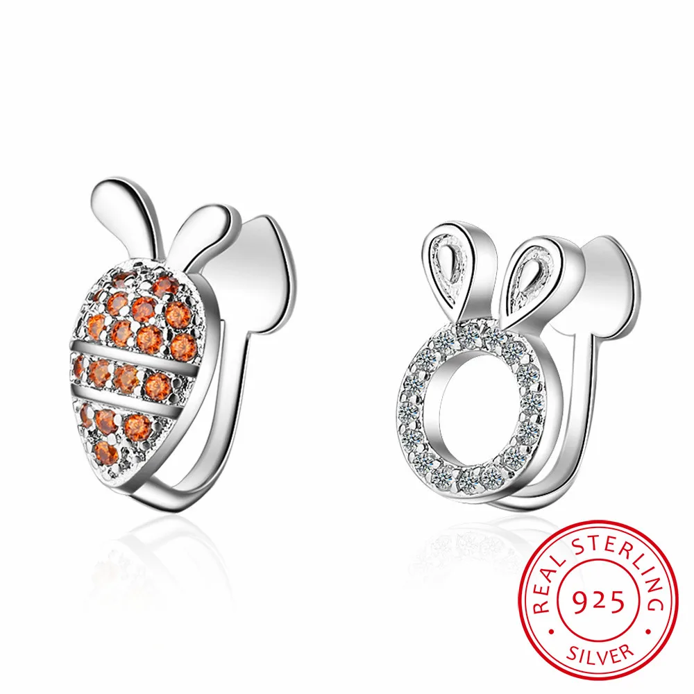 

925 Sterling Silver Earrings Cute Asymmetrical Zirconia Bunny Carrot Ear Clip Earrings For Women S-E885