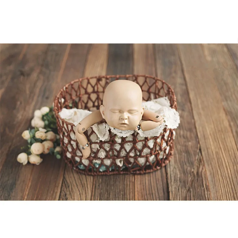 Newborn Photography Props Accessories Oval Hollow Straw Iron Basket Twins Girl Boy Baby Photo Shoot Bed Furniture Background Box