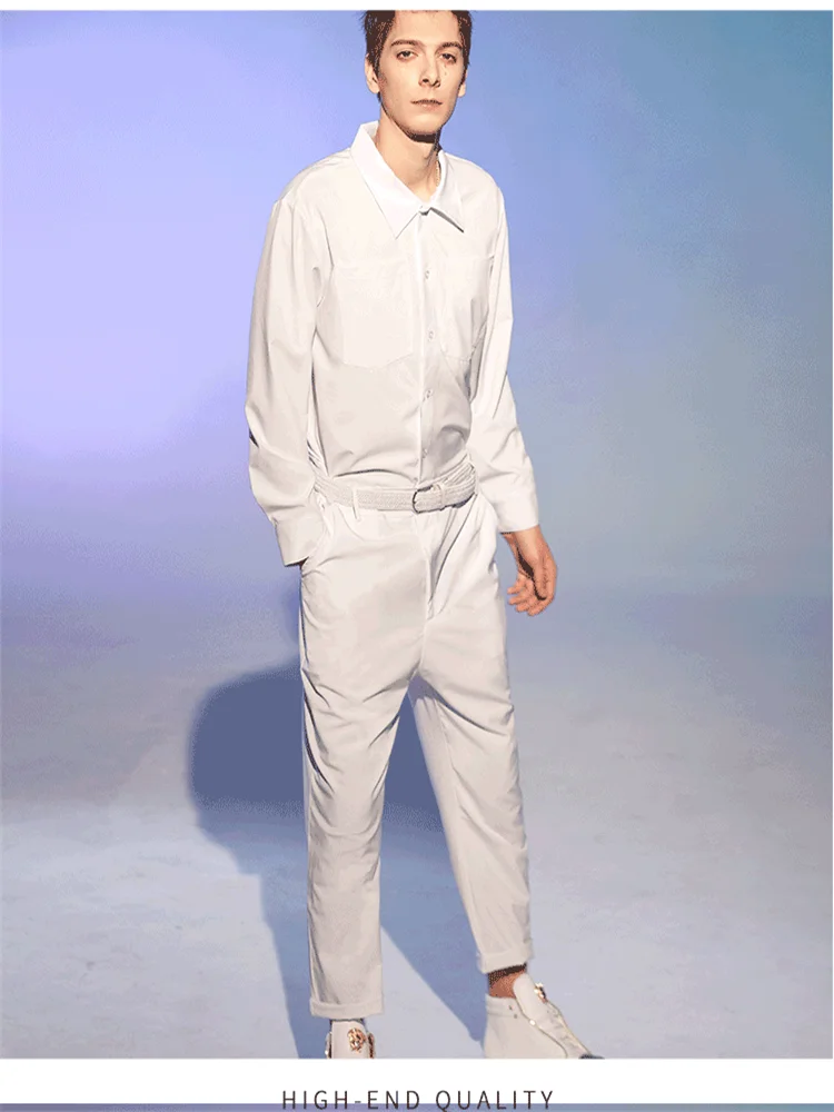 남성 봄과 가을 새로운 한국 캐주얼 바지 패션 트렌드 원피스 슬림 바지 작은 발 바지 대형 점프 슈트