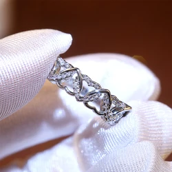 Huitan Double Row Cross Hearts Delicate Female Ring CZ Stone Heart Romantic Wedding Fashion Women Rings Jewelry Engagement Party