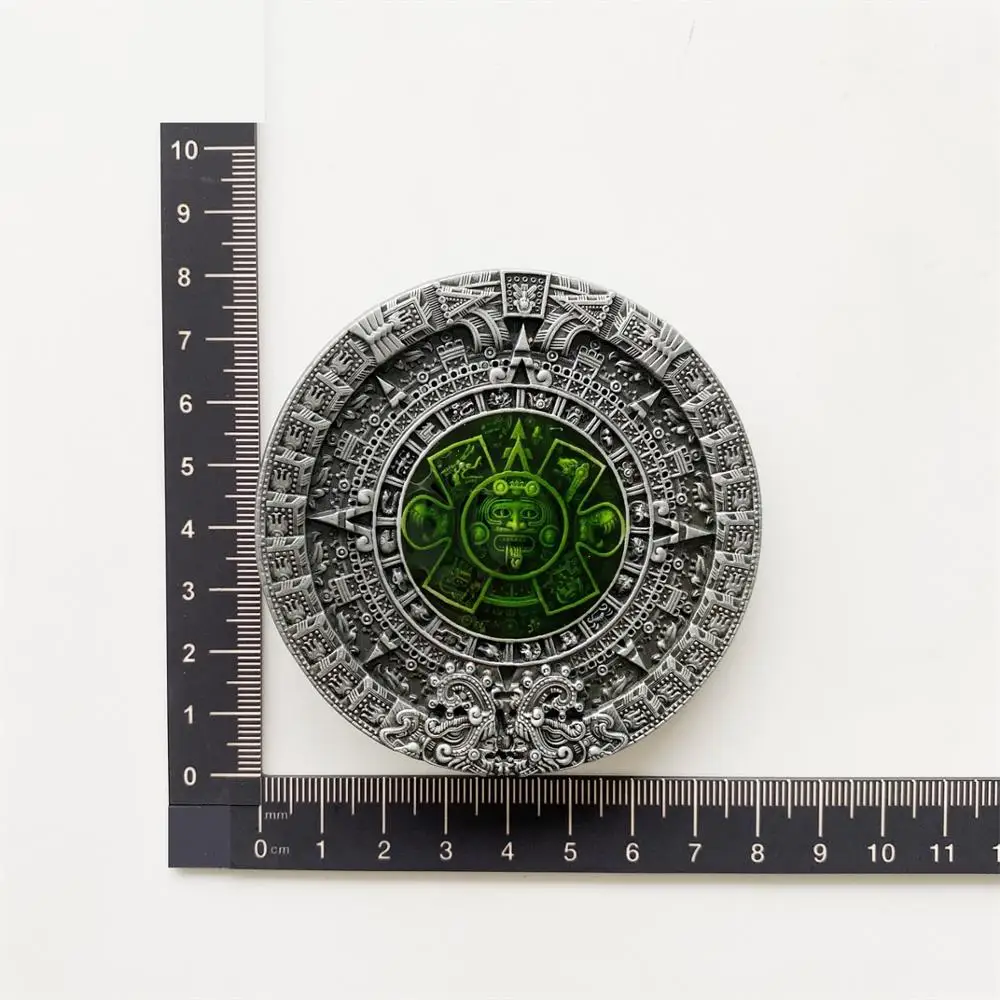 New Vintage Green Enamel Aztec Calendar Belt Buckle Gurtelschnalle Boucle de ceinture