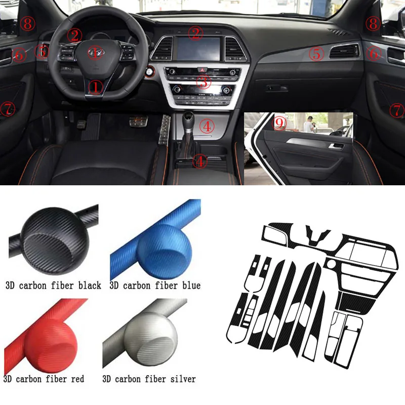 Car-Styling Car Interior Center Console Color Change Carbon Fiber Molding Sticker Decals For Hyundai Sonata 9 th 2015-2017