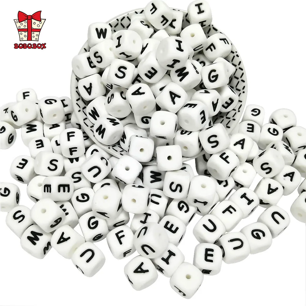 BOBO.BOX 12mm 100pcs Silicone Letters Food Grade Silicone Chewing English Alphabe Beads DIY Baby Teething Toys Pacifier Pendant