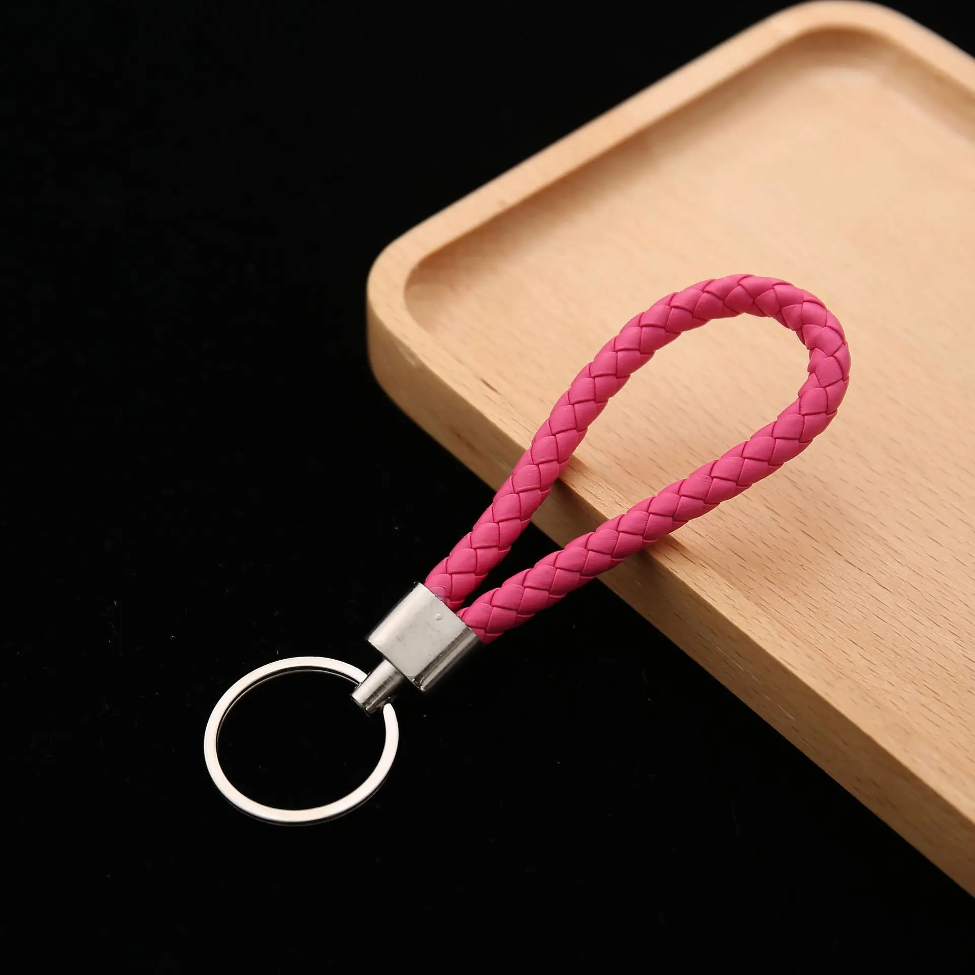 50pcs Colorful PU Leather Braided Keychains