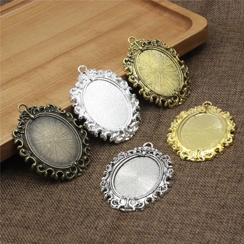Fit 30x40mm metalowe owalne szkło vintage/Cabochon rama w pełnej oprawie, Bezel dla DIY bransoletka 2 sztuk/partia K05424