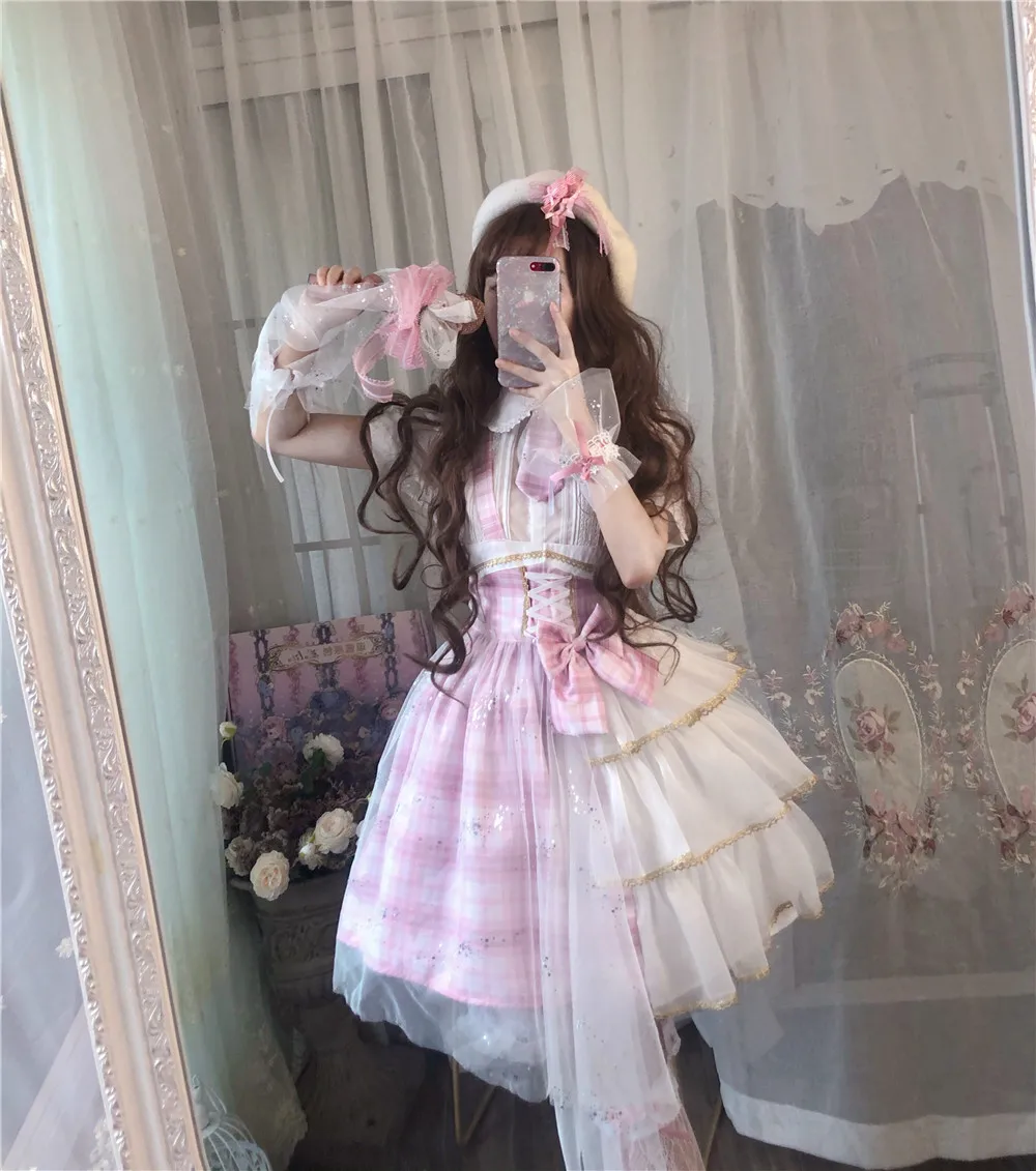 Palace sweet princess lolita strap dress vintage falbala high waist printing victorian dress kawaii girl gothic lolita cos loli