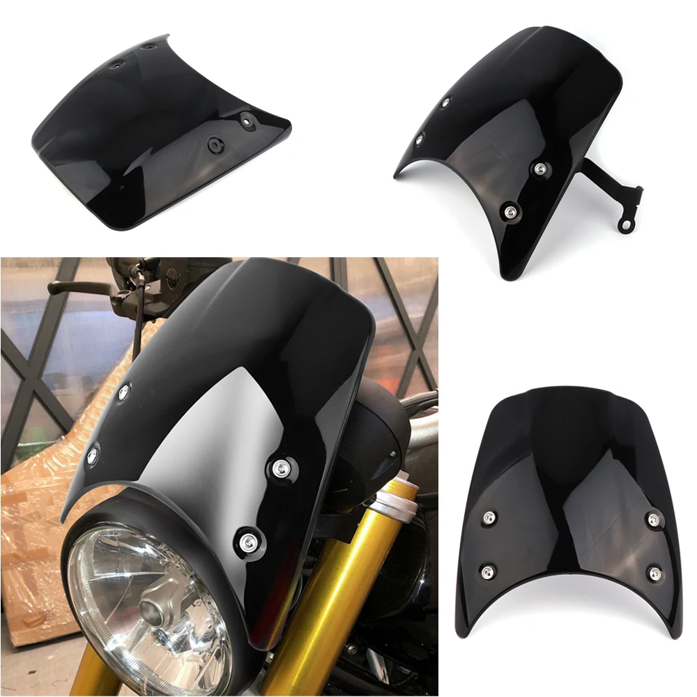 

Motorcycle Vintage Carbon Fiber Wind Screen Windshield Scooter Moto Retro Black Windscreen Universal Motor Refit Wind Deflector