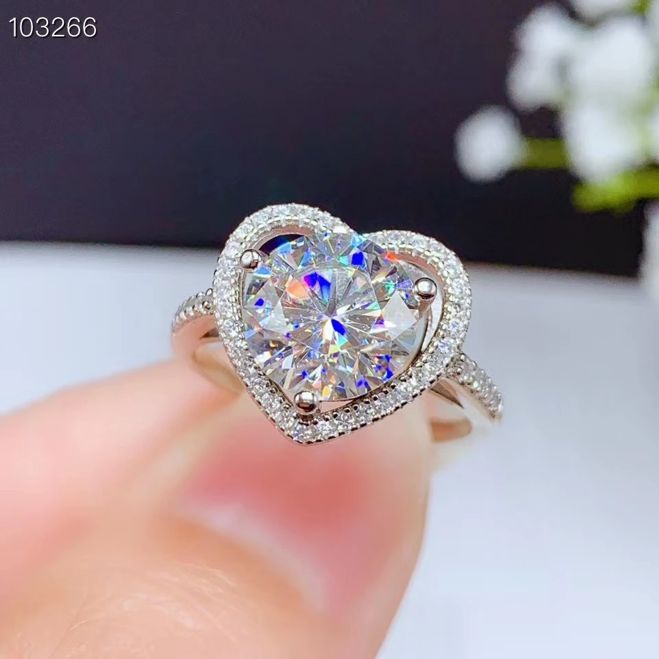 heart style crackling moissanite gemstone ring for women jewelry engagement ring for wedding 925 silver ring birthday gift love