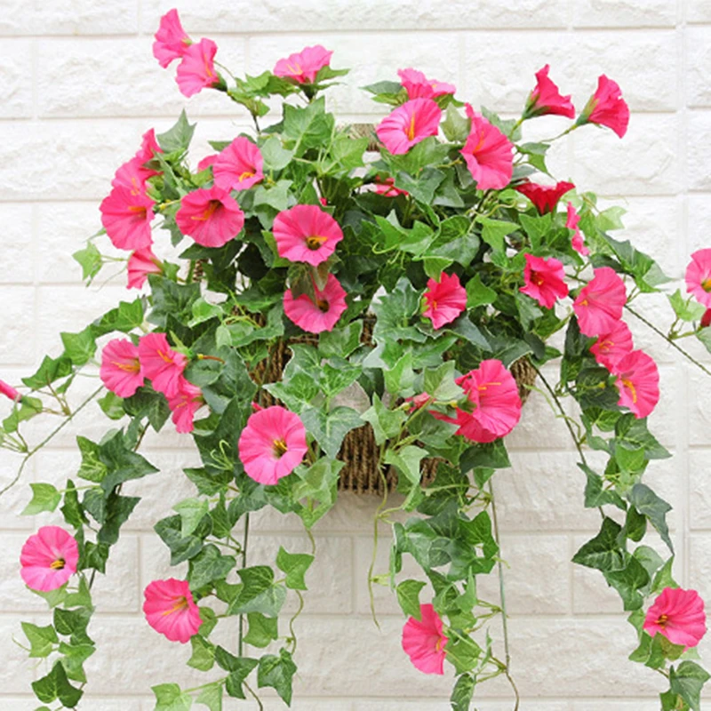 1 Pcs Hanging Flowers Plastic Vines Artificial Morning Glory Decorative Flowers Wall Hanging Flower Baskets Home Decoration