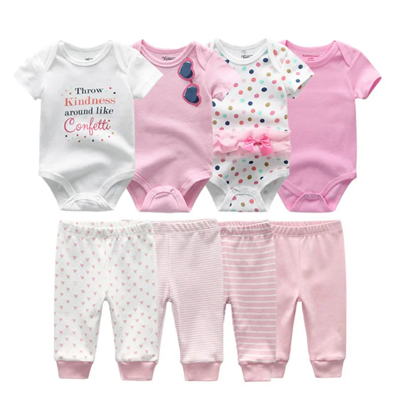 2021 Baby Boy Clothes Sets Cotton 6/8PCS Bodysuits+Pants Solid Unisex Newborn Baby Girl Clothes Ropa bebe Girls Baby Clothing