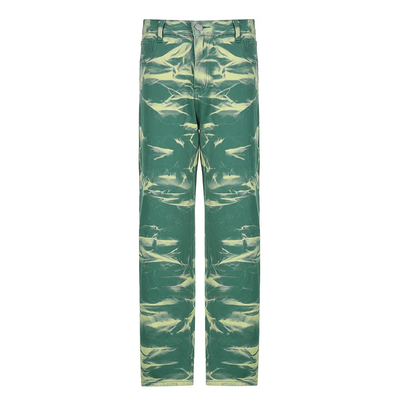 Imagem -05 - Favre Green Tie Dye Baggy Mãe Jeans Mulheres Cintura Alta Denim Cargo Calças Perna Larga Calças Longas Verão Casual Capris Streetwear