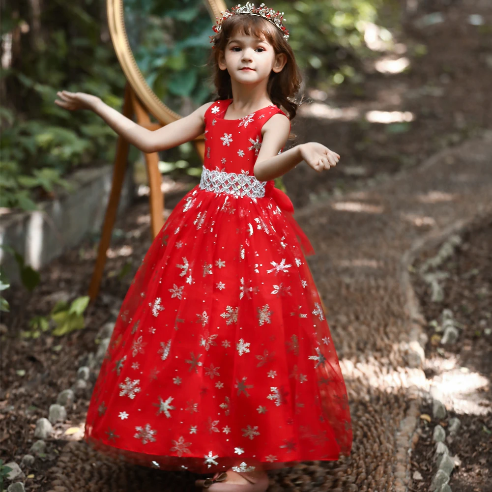 Girls Elegant Sequins Long Princess Dresses For Day And Night Party Kids Wedding Guest Dress