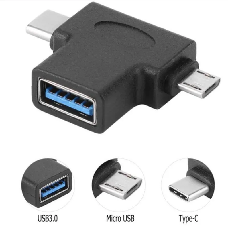 3-em-1 otg usb 3.0 fêmea para usb 3.1 tipo c & micro-b conversor de adaptador masculino