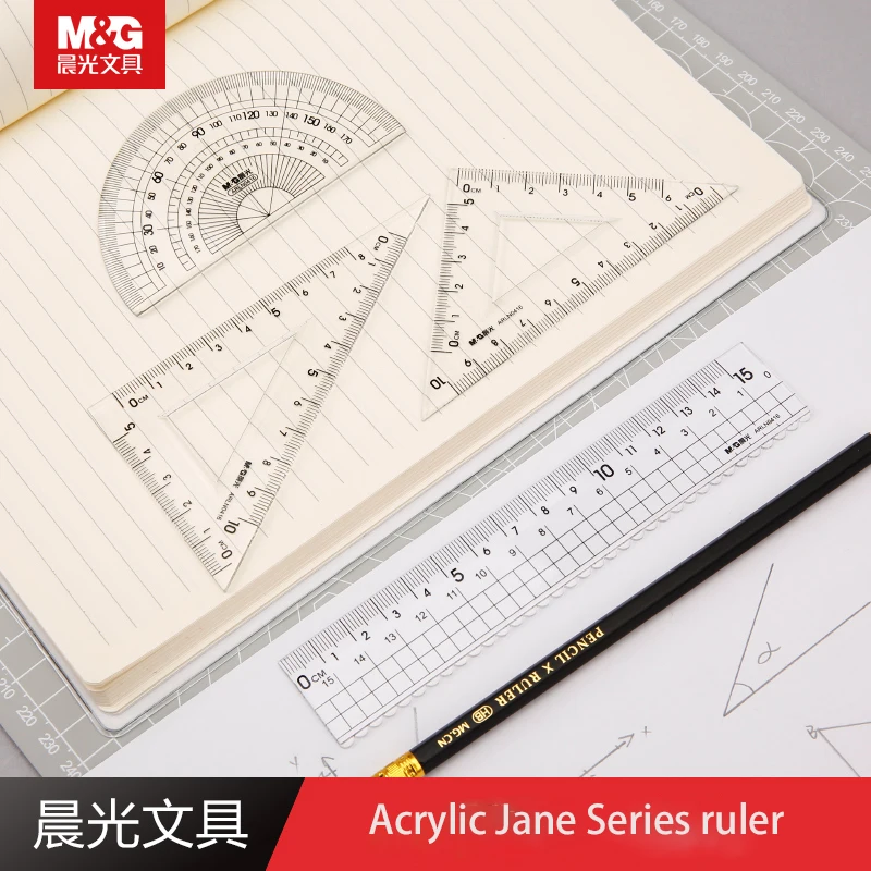 M&G 4-Piece Ruler Set Transparent Acrylic Material Straightedge Measuring Tools Office Supplies Learning Stationery Set