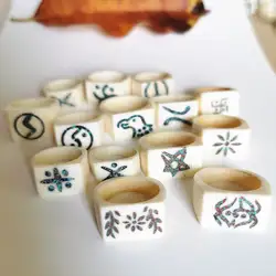 Mix Wholesale 10PCS Tibetan Amulet Symbols Ring for Man Real Yak Bone Carved OM Buddha Eye Rings