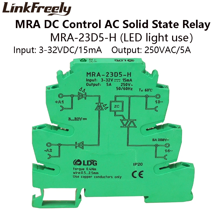 MRA-23D5-H 5A SSR Solid State Relay Module For Home Automation LED lamp In: 3V 5V 12V 24V DC  AC Interface Voltage Relay Module