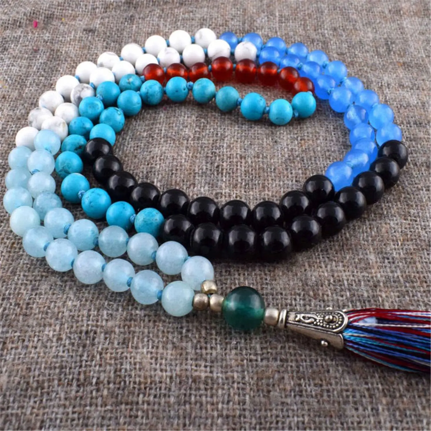 

8mm Various color Gemstone 108 Beads Tassel Mala Necklace Chakra Religious Blessing Wrist Healing Spirituality