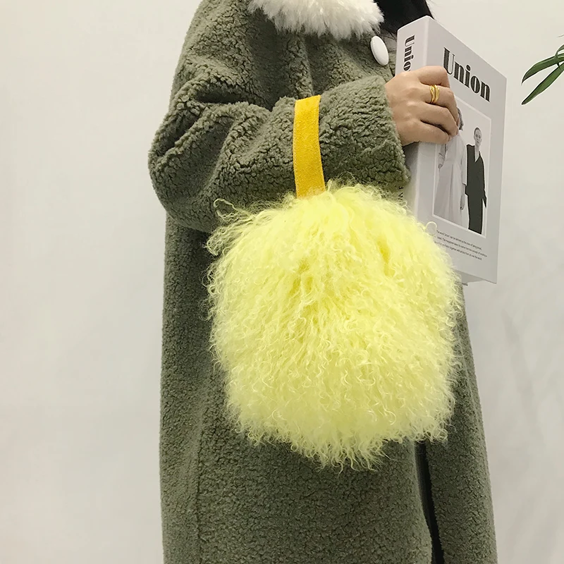 Fashion Women Bags Women Messenger Bags Wool Whole Fur Real Curly Crossbody Bags For Women Plush Chain Shoulder Bags