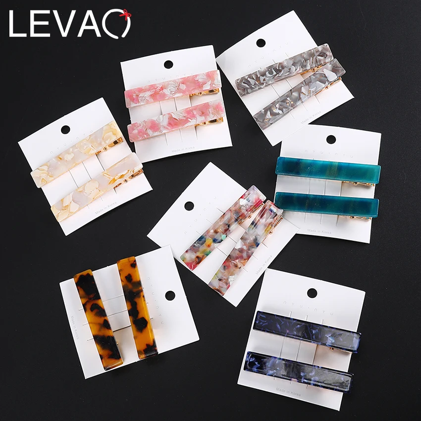 Levao 2PCS Acetic Hair Clip For Women Leopard Marble Hairpin Textured Rectangle Duckbill Clips Barrette Girls Hair Accessories