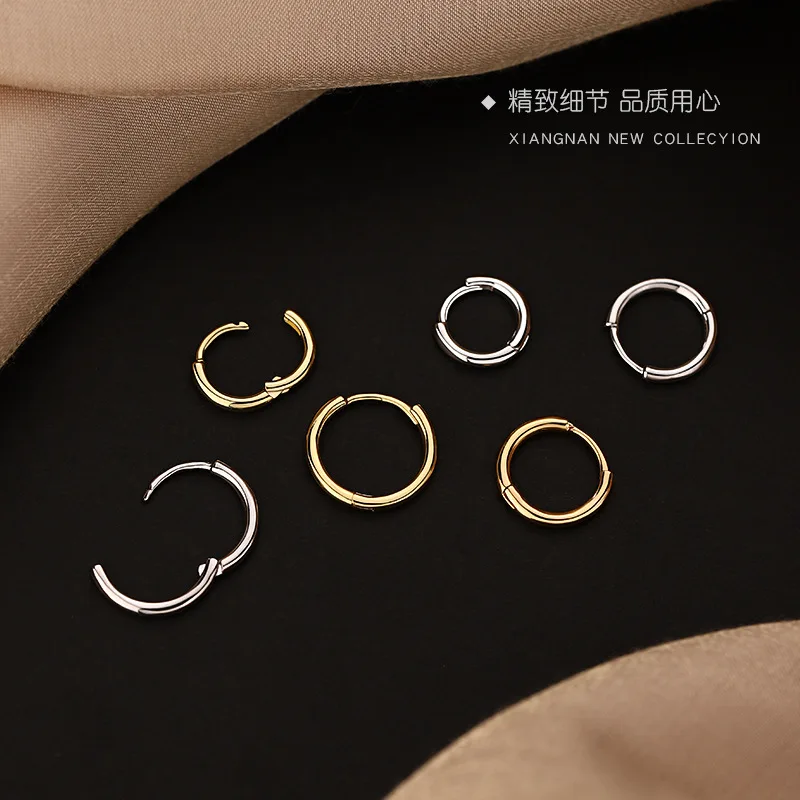 Glossy Hoop Earrings 925 Silver Gold Color Earrings Piercing Accessory Trendy Huggie Female Hoops For Men