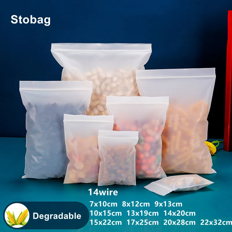 StoBag-bolsa transparente con cierre hermético para envasado de alimentos, empaque Biodegradable de 100 piezas, con cierre hermético, para almacenamiento de té, frutas secas, frijoles y nueces