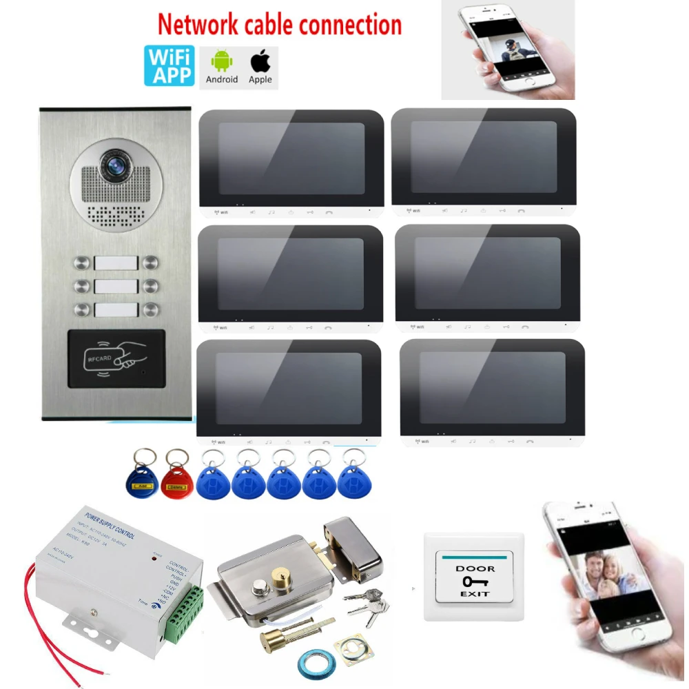 

Wifi 2/3/4/6 Screens Units Apartment Video Intercom with HD Call Button Doorbell Camera Tuya Rfid Keys APP Open Door