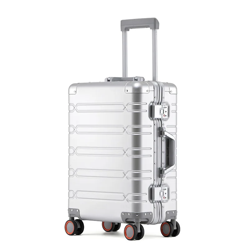 Valise à roulettes en aluminium avec boîte rigide en métal, bagage à roulettes universel, valise de voyage tendance, étui d'enregistrement de mot de passe, 20 po, 24/28 po, nouveau