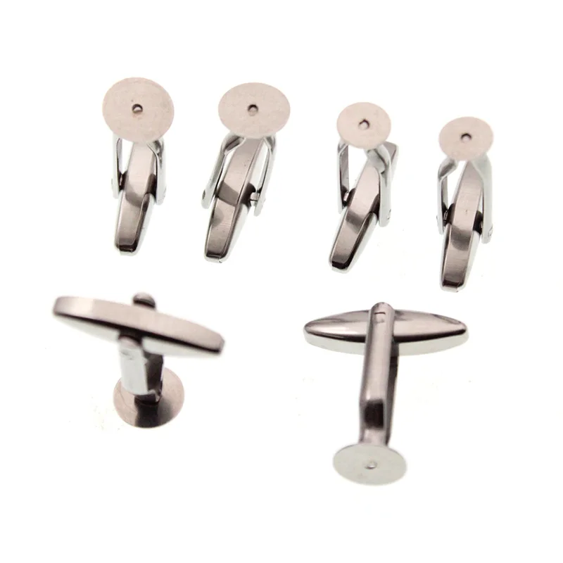 6pcs/lot Stainless Steel Cufflink Jewelry Findings Base Cuff Link Settings Cabochon Cameo Base Clothing Accessories 6 8 10 12 mm