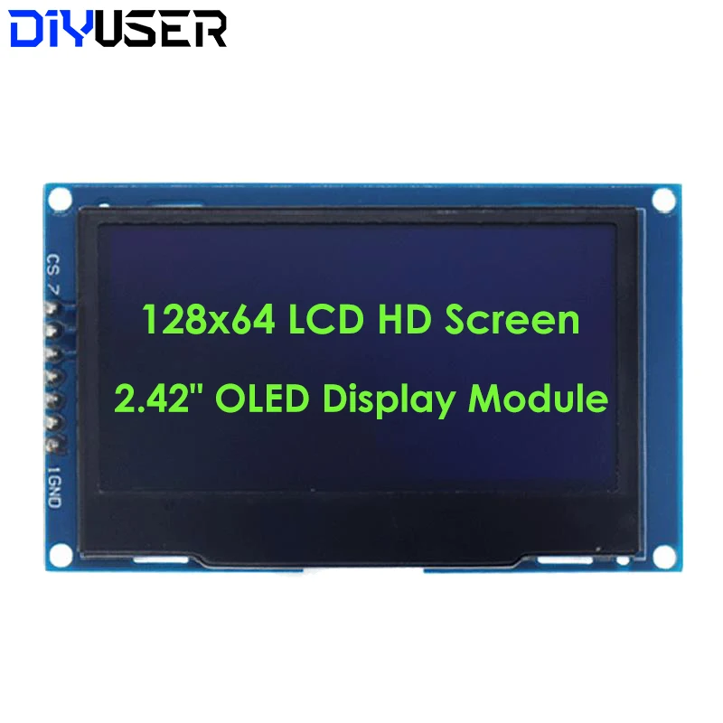 2.42 인치 2.42 "OLED 디스플레이 모듈 128x64 LCD HD 스크린 모듈 SSD1309 7 핀 SPI/IIC I2C 직렬 인터페이스, Arduino UNO R3 용