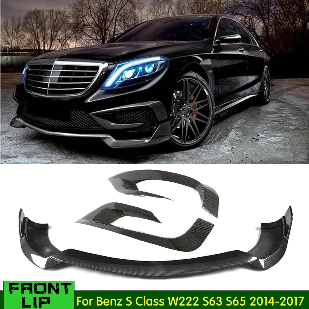 

W222 Carbon Fiber Front Bumper Spoiler Lip Splitter Foglamp Vent For Mercedes Benz S Class S63 AMG S400 S500 S600 2014-2017