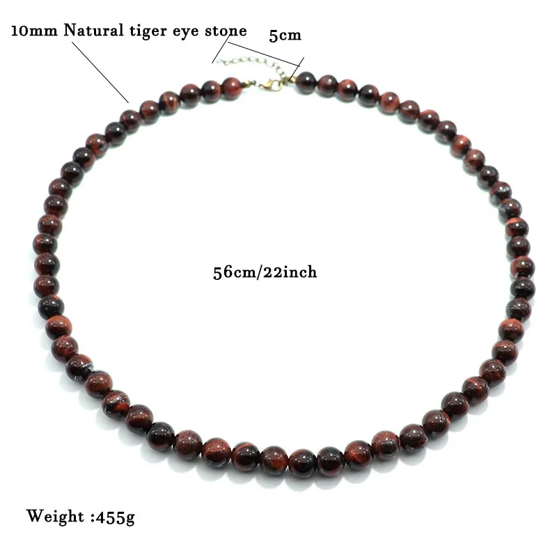 Minimalist Tiger eye Necklace Men Women 10mm Big Beads 22 Inches Long Necklace Hiphop Rock Black Onyx Obsidian Beads Necklace