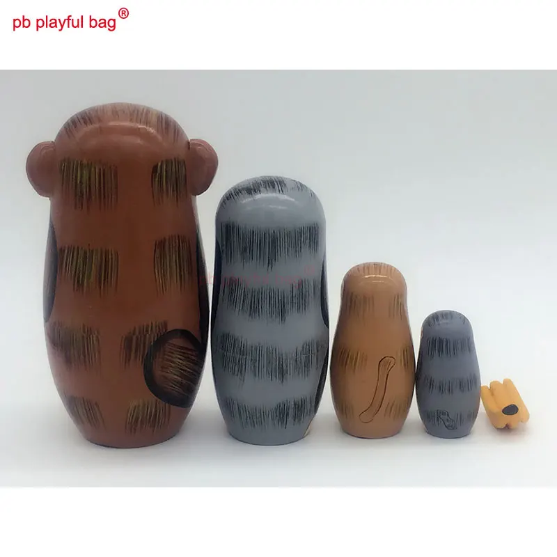 PB Spielerische tasche Fünf schicht affe essen banana Russische puppen handwerk handgemachte holz spielzeug set geburtstag präsentieren HG14